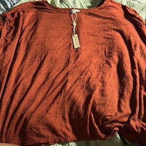 Max Studio Russet Textured Blouse tie sleeves